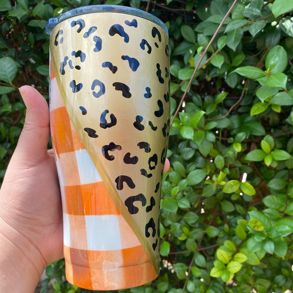 20oz curve Cheetah print Custom made Fall Plaid Tumbler - Picture 6 of 14
